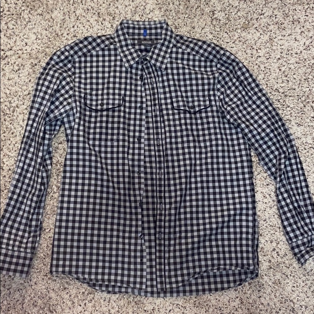 Long sleeve collared shirt.